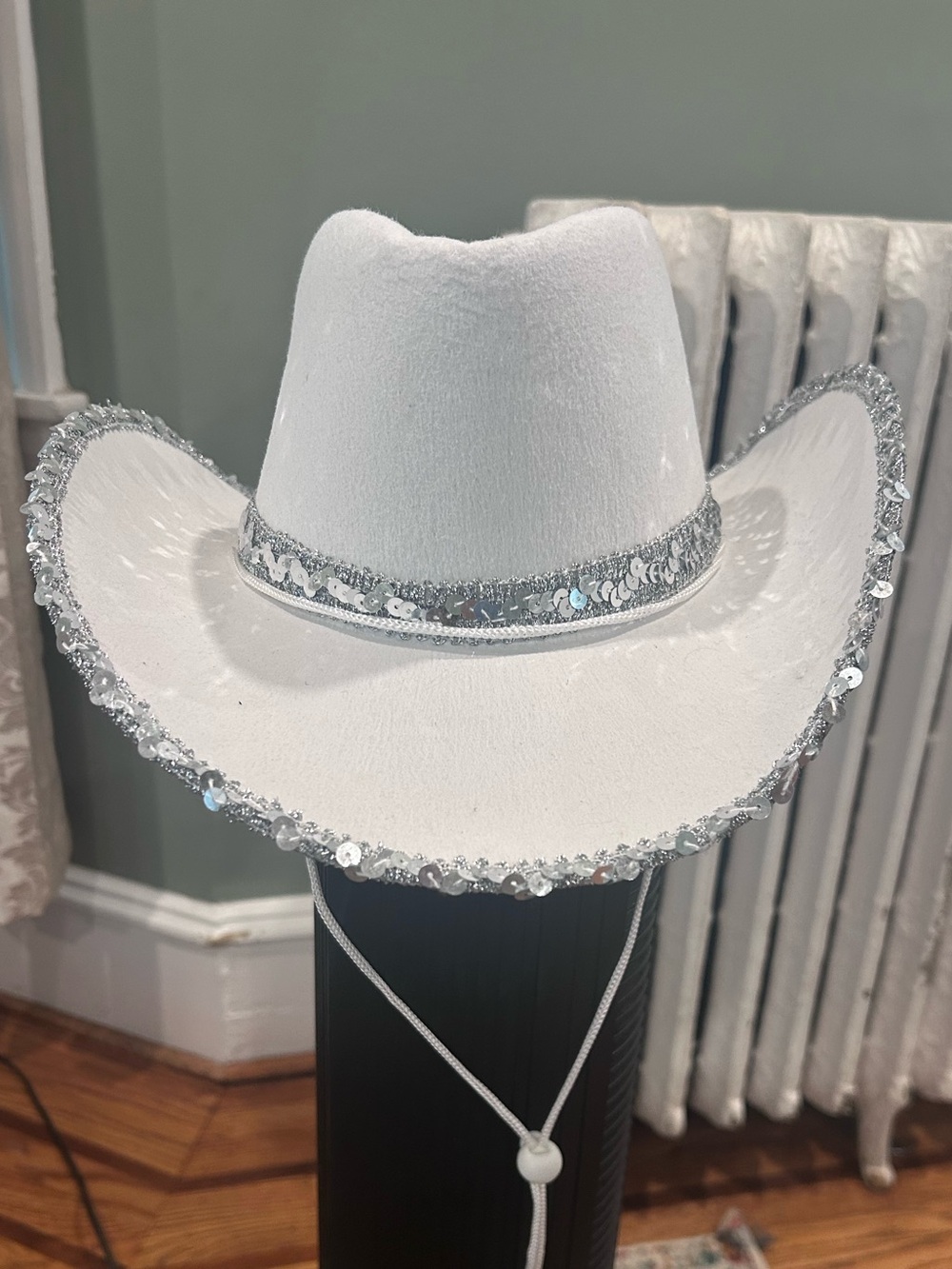 Women's White Sequined Halloween Cowboy Hat